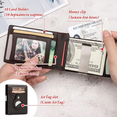محفظة AirTag، محفظة جلدية أصلية، محفظة نحيفة للرجال مع مشبك نقود، محفظة نحيفة للرجال مع حجب RFID، محفظة جيب أمامي، محفظة بسيطة (بني داكن) in Kuwait