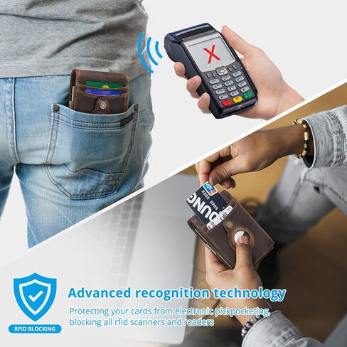 محفظة AirTag، محفظة جلدية أصلية، محفظة نحيفة للرجال مع مشبك نقود، محفظة نحيفة للرجال مع حجب RFID، محفظة جيب أمامي، محفظة بسيطة (بني داكن) in Kuwait