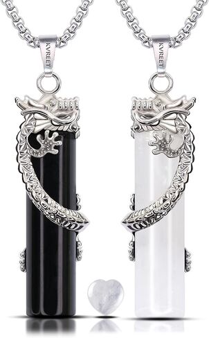 KVREET Double Dragon Matching Necklace Plus Heart Crystal Set Yin Yang Pendant Unique Gift for Men and Women Couple Friends in Saudi Arabia