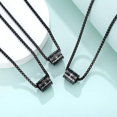 قلادة متقاطعة للرجال والأولاد، قلادة من الفولاذ المقاوم للصدأ فضية وذهبية سوداء متقاطعة للرجال قلادة ملهمة من الكتاب المقدس آية مسيحية للرجال هدية in Kuwait