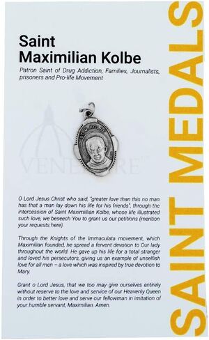 1" Saint and Holy Subject Medal with Prayer Card | Over 25 Different Saints | Durable and Detailed Charm | Pendant Medal Carded with Prayer | Christian Jewelry (St. Maximilian Kolbe) in Saudi Arabia