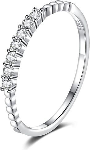 SILBERTALE 925 الفضة الاسترليني 2 مم رقيقة تشيكوسلوفاكيا جولة الماس مكعب زركونيا خاتم ميدي المفصل إصبع الخطوبة خاتم الزفاف خواتم قابلة للتكديس لحجمها 2-10.25 in Kuwait