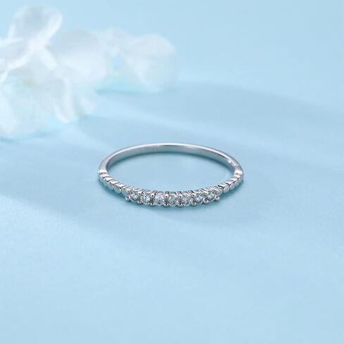 SILBERTALE 925 الفضة الاسترليني 2 مم رقيقة تشيكوسلوفاكيا جولة الماس مكعب زركونيا خاتم ميدي المفصل إصبع الخطوبة خاتم الزفاف خواتم قابلة للتكديس لحجمها 2-10.25 in Kuwait