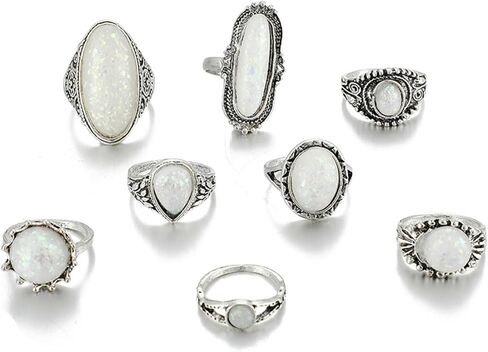 Wekicici 8ps White Gemstone Knuckle Rings Set Knuckle Stacking Rings Bohe Cool Finger Rings for Women Teen Girls in Kuwait