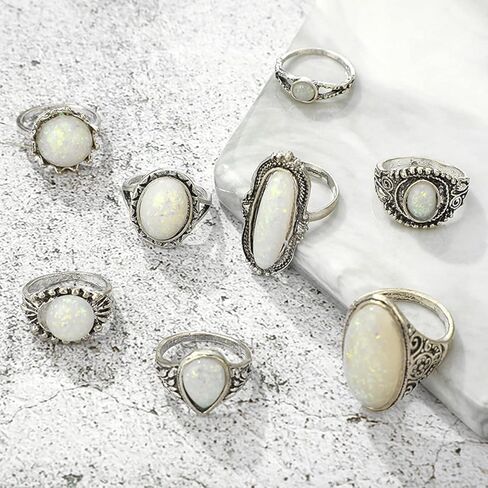 Wekicici 8ps White Gemstone Knuckle Rings Set Knuckle Stacking Rings Bohe Cool Finger Rings for Women Teen Girls in Kuwait