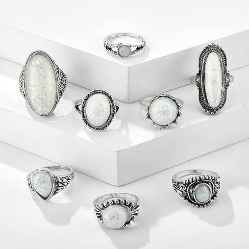 Wekicici 8ps White Gemstone Knuckle Rings Set Knuckle Stacking Rings Bohe Cool Finger Rings for Women Teen Girls in Kuwait