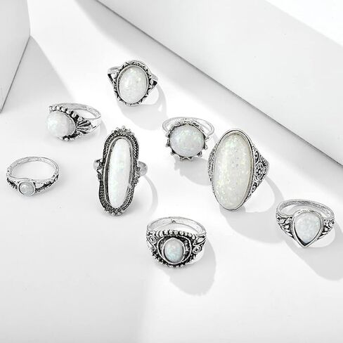 Wekicici 8ps White Gemstone Knuckle Rings Set Knuckle Stacking Rings Bohe Cool Finger Rings for Women Teen Girls in Kuwait