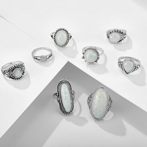 Wekicici 8ps White Gemstone Knuckle Rings Set Knuckle Stacking Rings Bohe Cool Finger Rings for Women Teen Girls in Kuwait