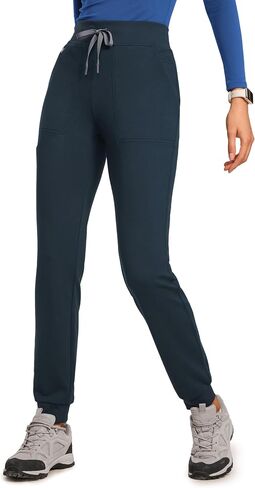 POPVIOLET High Waisted Jogger Medical Scrub Pants Women - 7 Pockets Stretch Knit Drawstring Yoga Waistband Slim Fit Pants in Kuwait