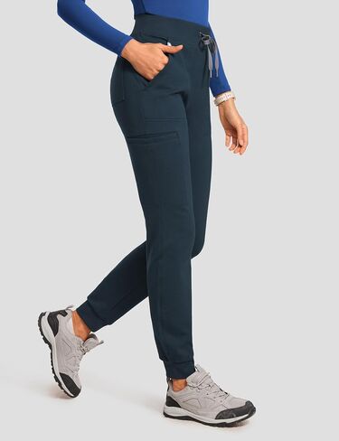 POPVIOLET High Waisted Jogger Medical Scrub Pants Women - 7 Pockets Stretch Knit Drawstring Yoga Waistband Slim Fit Pants in Kuwait