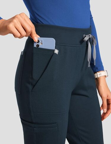POPVIOLET High Waisted Jogger Medical Scrub Pants Women - 7 Pockets Stretch Knit Drawstring Yoga Waistband Slim Fit Pants in Kuwait