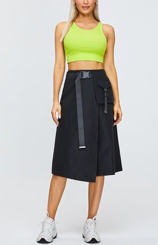 Cargo Midi Skirt for Women - High Waist, Irregular A-line Skirt for Work and Daily Wear in Saudi Arabia