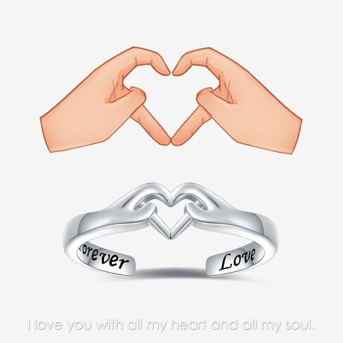 HUAIYU Silver Claddagh Heart Rings for Women - Adjustable Silver Hand Heart Gesture Forever Love Ring Jewelry for Women Men, I Love You Forever Heart for Beloved Promise Friendship Rings Gifts for Bestfriends Teen Girls in Saudi Arabia