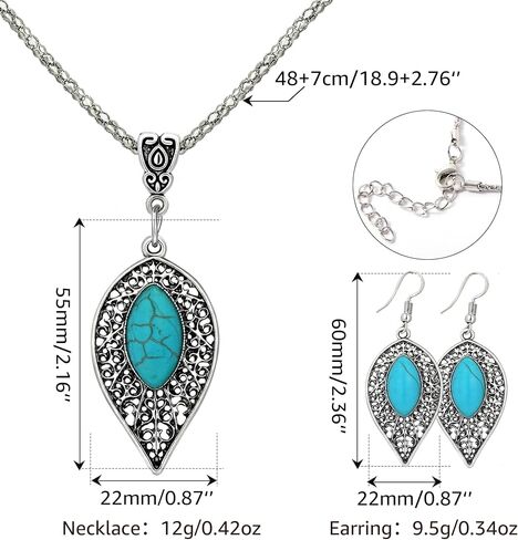 مجوهرات MISS RIGHT Boho الفيروزية مع أقراط متدلية وقلادة فيروزية للنساء العصرية، قلادات مكتنزة غربية بوهيمية مصنوعة يدويًا وأقراط بيان جمالية in Saudi Arabia