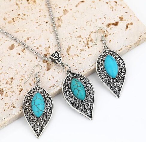 مجوهرات MISS RIGHT Boho الفيروزية مع أقراط متدلية وقلادة فيروزية للنساء العصرية، قلادات مكتنزة غربية بوهيمية مصنوعة يدويًا وأقراط بيان جمالية in Saudi Arabia