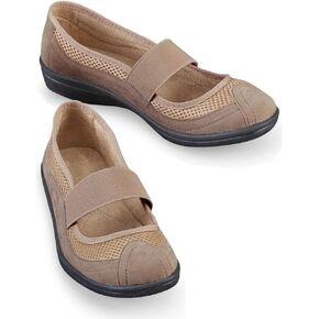 Collections Etc Sporty Stretch Strap Mary Jane Comfort Slip-on Shoes, Microsuede Mesh Uppers, Insoles