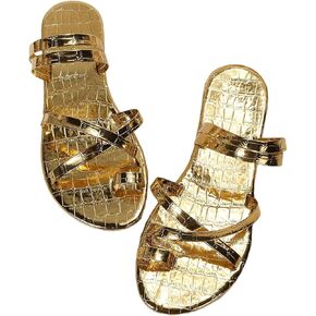 Verdusa Women's Metallic Crisscross Flat Sandals Strappy Flip Flop Thong Sandals Slides