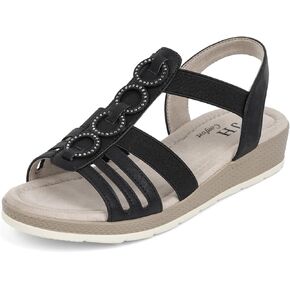 VJH confort Women’s Flat Sandals Comfortable Rhinestone Dressy sandals Elastic Open toe Low Wedge Sandals for Summer