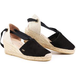 VISCATA Fosca Suede Wedge Handmade 2 ½" Heel Women's Sandals with Extra Cushioned Inner Sole, Soft Ankle Ties, and 100% Natural Jute Midsole for Comfort and Style