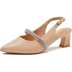 DADAWEN Women's Kitten Heel Slingback Rhinestone Pointed Closed Toe Low Heels Wedding Party Dress Pumps Shoes
