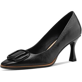 TinaCus Women's Genuine Leather Square Toe Handmade Stiletto Mid Heels Pumps Shoes with Buckle