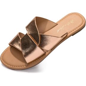 Women's Flat Sandals Cross Strappy Slide Sandal Open Toe Crosscriss Strap Slip-on H Band Flat Sandal Casual Dressy Summer Sandals