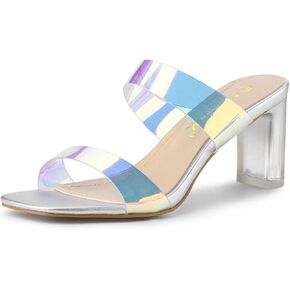Allegra K Women's Colorful Straps Clear Heels Chunky Heel Clear Sandals