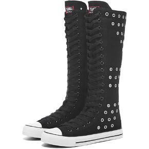 Women's Knee High Lace Up Zip Fashion Dancing Canvas Boots