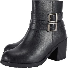 Women's Ankle Boots with Side Zipper Faux Leather Biker Riding Boots for Women Motorcycle Combat Boots with Heel