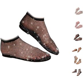Shiny Gem Mesh Flats,Mesh Flats for Women Sandals Women Dressy Summer Flat Shoes Slip On Sandals,Sexy Flat Cutout Sparkly Casual Wedding Dress Flats