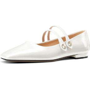 Castamere Mary Jane Shoes for Women Close Square Toe Flats Double Straps Low Heels Casual Dress Pumps