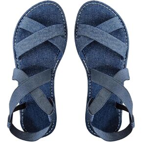 GORGLITTER Women's Dressy Elastic Ankle Gladiator Sandals Summer Cute Open Toe Slip on Strappy Flat Sandals