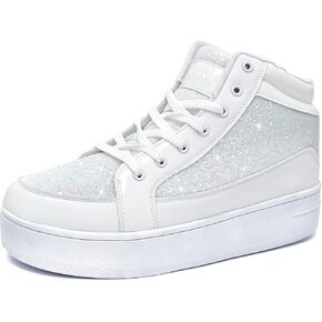 IGxx Womens Platform Glitter Shoes Black High Top Sparkly Sneakers Shiny Fashion Bling Dressy Sequin Metallic Sneakers Disco Wedding Shoes