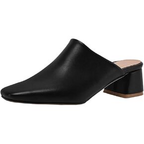 SHEMEE Women's Closed Square Toe Chunky Heel Slides Mule Pumps Slip On Mid Block Heels Slippers Sandals Backless Slingback Shoes
