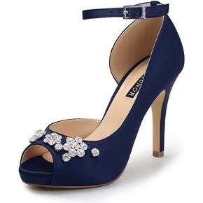 ERIJUNOR Women's Peep Toe Platform High Heel Rhinestones Satin Evening Prom Wedding Shoes