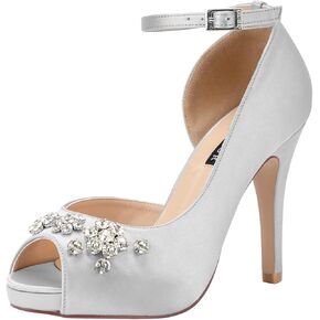 ERIJUNOR Women's Peep Toe Platform High Heel Rhinestones Satin Evening Prom Wedding Shoes