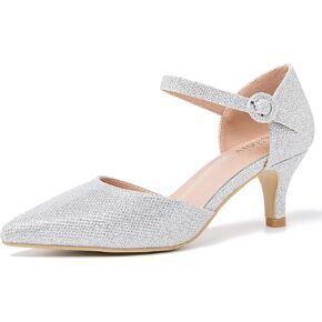 Women's Closed Pointed Toe Heels Ankle Strap D'orsay Kitten Heel Dressy Pumps