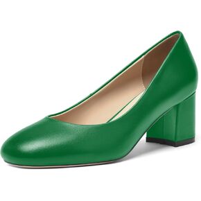 Womens Casual Matte Leather Round Toe Office Comfortable Slip On Chunky Low Heel Pumps Dressy Shoes 2.2 Inch