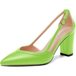 Womens Wedding Dress Matte Slip On Pointed Toe Solid Block High Heel Pumps Shoes 3.3 Inch