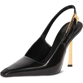 YIYA Slingback Heels Pumps Shoes for Women with Buckle Strap Slip On Closed Pointed Toe Stiletto High Heel Wedding Party Casual Dress Backless Mules Sandals