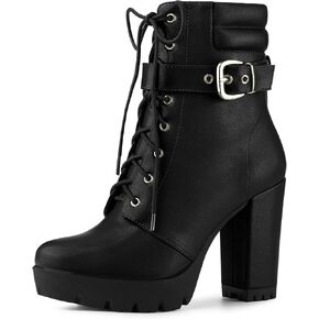 Allegra K Women's Platform Ankle Boots Lace Up Block Heels Combat Boots | Lace Up, Buckle, Zipper, Heel (3 7/8 Inches), Party, Halloween days, Christmas Days, Dating, Evening in Kuwait