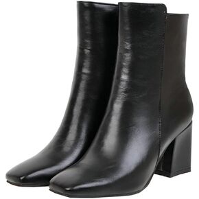 Women Square Toe GOGO Boots Chunky Heeled Ankle Boots Zipper Winter Block Heel Booties