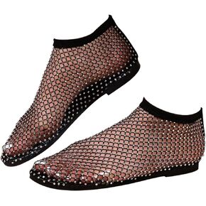 Classic styleSandals,Glittery Stretchy Net Shoes,Stage Performance Shoes,Ultra Comfortable Shiny Gem Mesh Flats, Rhinestone Short Boots Sexy Flat Cutout Sparkly Casual Wedding Dress Flats