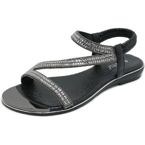 Meeshine Women's Rhinestone Flat Sandals Open Toe Comfortable Dressy Summer Ankle Casual Wedding Party Beach Sandals