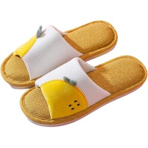 Kawaii Slippers - Fruit Pattern, Eco-Friendly Linen, Breathable, Moisture-Wicking, Anti-Slip for women or Couples, 6, Strawberry Red