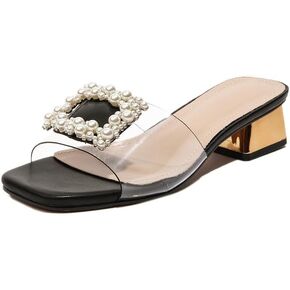 Women's Low Heels Clear Sandals Slip On Block Heel Chunky Wedding Dress Shoes
