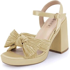 IDIFU IN4 Platform Heels for Women Chunky Block High Bow Heels Square Open Toe Slingback Heeled Sandals Bride Bridesmaid Wedding Bridal Prom Dress Shoes Comfortable Dressy Cute Ankle Strap Thick Heels