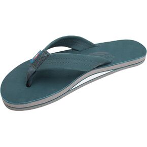 Rainbow Sandals Women's Single Layer Premier Leather Sandal, Turquoise/Grey, Ladies Large / 7.5-8.5 B(M) US