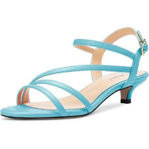 Low Kitten Heel Round Toe Sandals Ankle Strap Slingback Slip-on Buckle Office Dress Summer 1.4 Inches Shoes