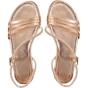 Verdusa Women's Rhinestone Sparkly Metallic Strappy Flat Sandals Open Toe Sides